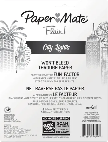 Vista 14 de Paper Mate Flair - Bolígrafos metálicos de punta de fieltro, colección City Lights, colores surtidos brillantes, tinta premium, 8