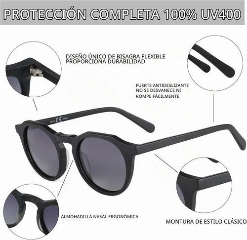 Vista 5 de ZENOTTIC Gafas de sol polarizadas redondas vintage para hombres y mujeres con protección UV400 C01 Marco Negro Lente Gris Gradiente