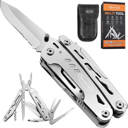Vista 8 de RoverTac, navaja multiuso de bolsillo, cuchillo táctico para campamento y supervivencia, regalos para hombres, papá, esposo, multiherramienta de 18