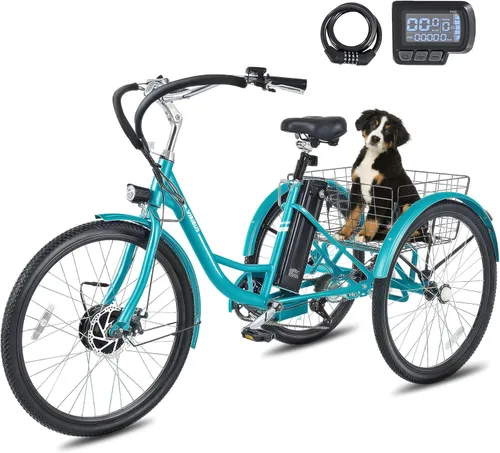 Vista 12 de VIRIBUS Triciclo eléctrico para adultos, triciclo eléctrico de 24 26 pulgadas con batería extraíble de 468 Wh, 250 W/350 W (pico 500 W) bicicletas