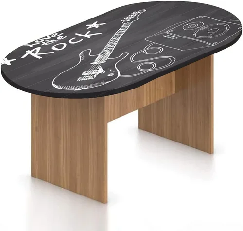 Vista 24 de Mantel ovalado ajustable de poliéster elástico para guitarra, instrumento dibujado a mano, tema de rock and roll, mantel ajustable con estampado