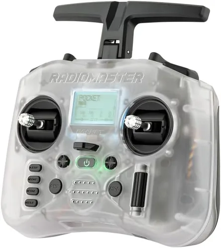 Vista 2 de Control remoto portátil de bolsillo RadioMaster Hall Gimbal EdgeTX con luz LED integrada Modo 2 (Transparente, ELRS)