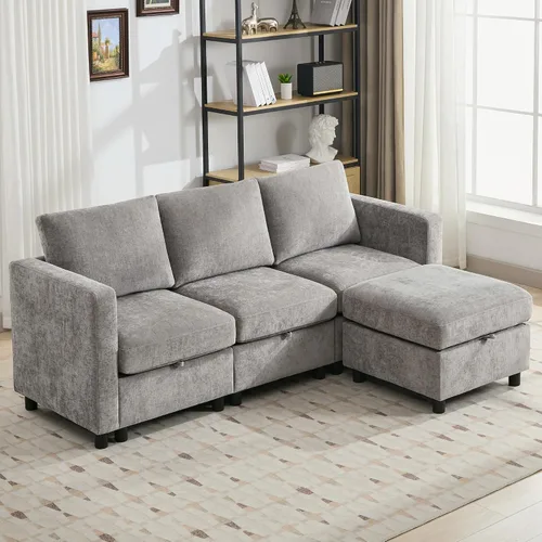 Vista 43 de WUTUTUEE Sofá biplaza modular de 58 pulgadas, sofá biplaza moderno de 2 plazas con almacenamiento, sofá modular de felpilla para sala de estar, Beige