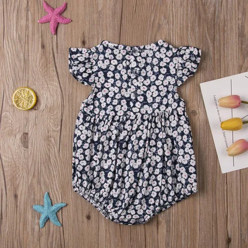 Vista 3 de Ropa de verano para bebé niña, sin mangas, de algodón y lino, con diadema, Azul real Uno