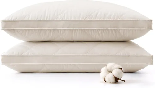 Vista 10 de puredown Almohadas de plumas de ganso y plumón, almohadas de lujo premium con funda 100% algodón, paquete de 2, tamaño estándar, 20 x 26 pulgadas