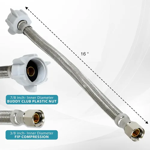 Vista 3 de Conector de inodoro - Manguera de inodoro trenzada de acero inoxidable con rosca de compresión hembra de 3/8 x rosca hembra de 7/8 - Línea