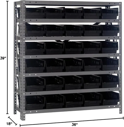 Vista 264 de Quantum QSBU-245BK Heavy Duty Shelving Unit with (7) Shelves and (24) QUS245 Black Bins for Garage Warehouse Storage Distribution 400 lb Load