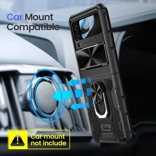 Vista 7 de VEGO para Galaxy Z Flip 4 Funda con Cubierta de Lente Deslizante, Protección de Bisagras y Soporte Magnético Giratório de 360º Incorporado, Funda