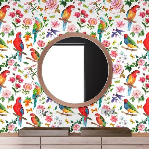 Vista 6 de Papel tapiz de 24 x 118 pulgadas de ancho, diseño floral de peonía y pájaro, papel tapiz de hojas de vinilo extraíble, autoadhesivo de mariposa