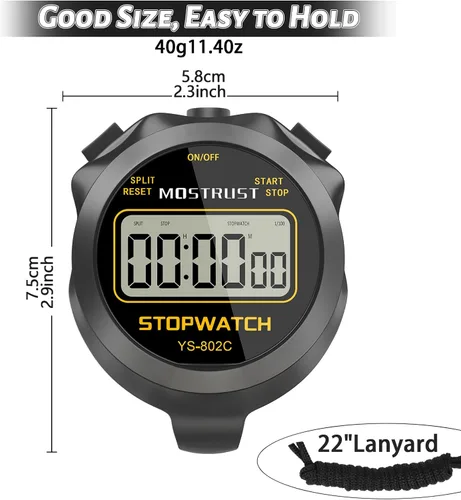 Vista 4 de Digital Simple Stopwatch, 1/30 Lap Basic Stopwatch, No Bells, No Clock, No Alarm, Silent, Child Friendly, ON/Off for Swimming Coaches Kids