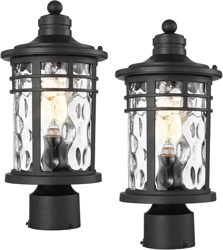 Vista 11 de Darkaway Luz de poste al aire libre, lámpara de poste de luz, carcasa de aluminio impermeable con vidrio ondulado ámbar para entrada de camino