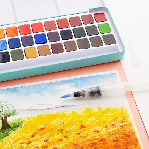 Vista 9 de Arrtx Bolígrafos de pintura acrílica, punta de pincel de 32 colores y punta fina (punta doble), juego de pintura de acuarela MeiLiang, 36