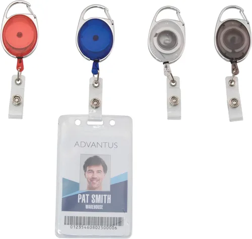 Vista 3 de Advantus Carretes retráctiles de identificación con mosquetón, colores surtidos, paquete de 20