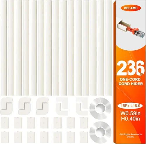 Vista 12 de Delamu - Ocultador de cable beige de 142 pulgadas, cubiertas de cable beige para cables en la pared, cubierta de cable de un cable, cubiertas