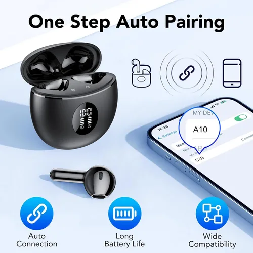 Vista 5 de Auriculares inalámbricos, auriculares Bluetooth 5.4, pantalla LED de 50 horas de reproducción, auriculares de graves profundos con 4 micrófonos ENC