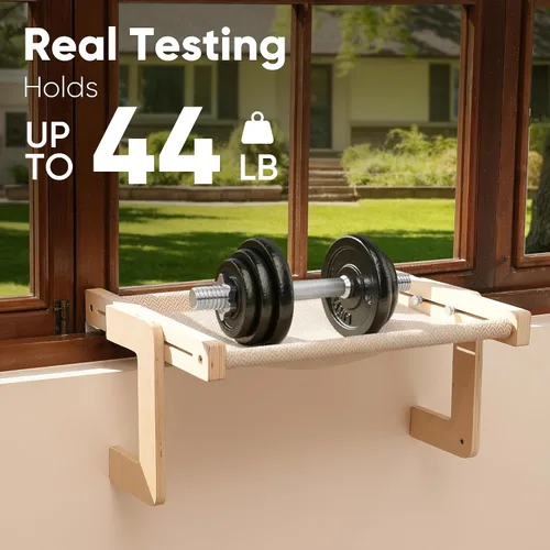 Vista 5 de FUKUMARU Percha para ventana de gato, hamaca transformable para alféizar y piso, cama de ventana para gatos grandes y gatitos, marco de madera