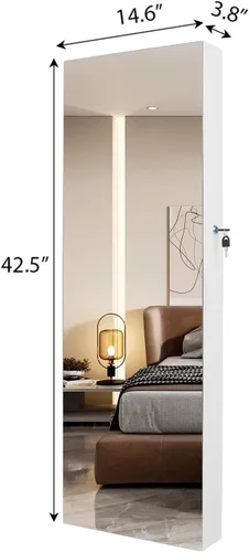 Vista 6 de Lvifur - Armario de joyería con 6 luces LED armario para las joyas montado en la pared o en la puerta con un espejo de longitud completa organizador