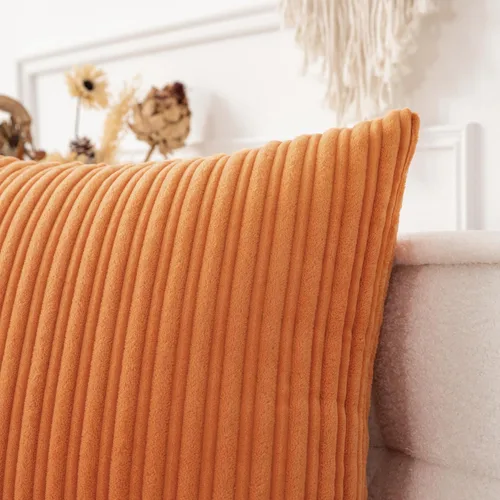 Vista 3 de UGASA - Funda de almohada lumbar decorativa de terciopelo suave a rayas, paquete de 1 funda de cojín rectangular de pana sólida con textura europea