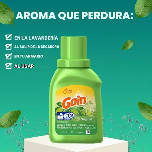 Vista 2 de Gain Detergente líquido, aroma original, 10 onzas