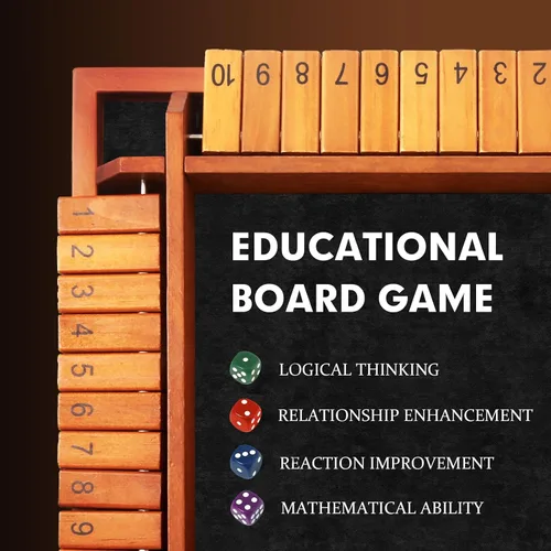 Vista 5 de TooyBing - Juego mejorado de dados Shut The Box para 1-4 jugadores, juego de mesa de madera para la familia para niños y adultos con 12 dados, juego