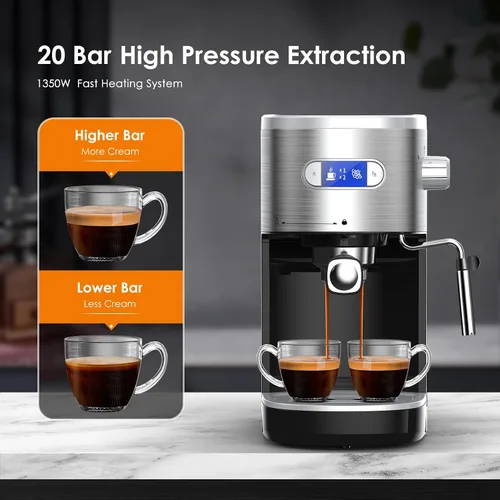 Vista 2 de COWSAR Máquina de café expreso comercial de 20 bares, cafetera compacta con espumador de leche, máquinas de café Expresso con tanque de agua