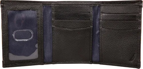 Vista 31 de Nautica Men's Trifold Wallet RFID Blocking Protection ID Window Card Slots Genuine Leather Durable