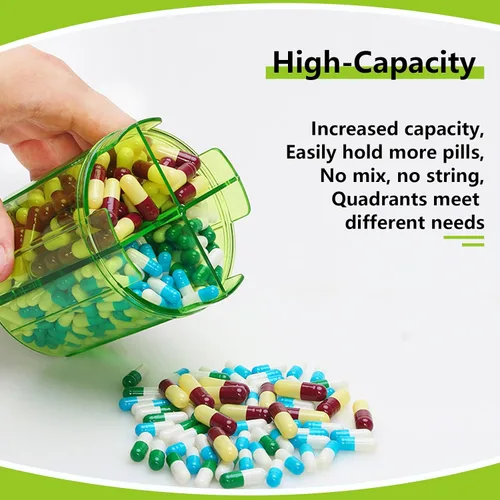 Vista 3 de Organizador de vitaminas, dispensador de pastillas grande con 4 compartimentos, organizador de pastillas portátil para aceites de pescado