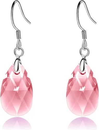 Vista 38 de Aretes colgantes de cristal austriaco con forma de lágrima para mujer, joyería hipoalergénica de plata de ley 925
