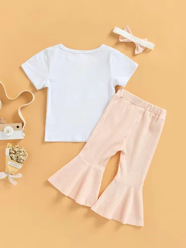 Vista 33 de Eadrioss Ropa para bebé niña pequeña, traje de campana de manga corta, camisa de flores para niños, pantalones florales acampanados, ropa de verano
