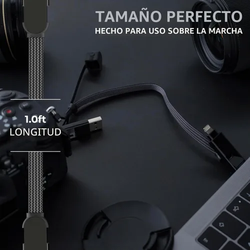 Vista 4 de Rolling Square inCharge XL - Cable de carga múltiple 6 en 1, cable USB portátil y USB-C con potencia de carga ultrarrápida de 100 W, 1 pie/0.3m Negro