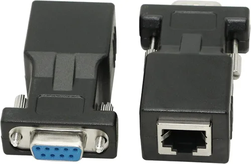 Vista 4 de DB9 RS232 a RJ45 Extender, DB9 9-Pin Serial Port Hembra y Macho a RJ45-2pcs 2 adaptadores
