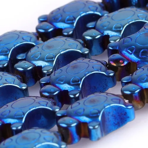 Vista 2 de Cuentas de hematita para hacer joyas, piedras preciosas semipreciosas de 0.394 x 0.551 in, color azul con revestimiento metálico, 15 pulgadas JOE
