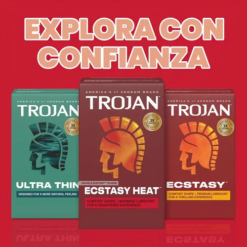 Vista 7 de TROJAN Condones Lubricados Double Ecstasy, Condones Acanalados, 10