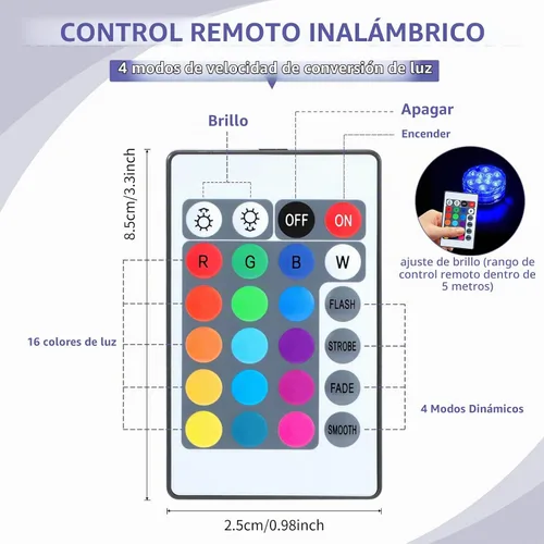 Vista 3 de Hortsun Paquete de 4 luces LED sumergibles con control remoto impermeable para piscina, luz LED subacuática que funciona con pilas, lámpara