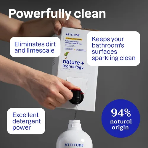 Vista 3 de ATTITUDE Spray limpiador de baño, verificado por EWG, a base de plantas y vegano, seguro para superficies de baño, azulejos, bañeras, paredes