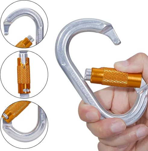 Vista 4 de SOB Clips de mosquetón de escalada con bloqueo automático, conector de mosquetón asimétrico de alta resistencia utilizado para rappel