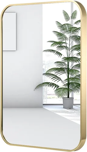 Vista 21 de Espejo de baño de níquel cepillado de 16 x 24 pulgadas, espejo rectangular enmarcado con esquina redondeada, espejo cepillado, espejo de baño