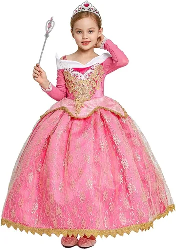 Vista 2 de Vestidos de princesa para niñas fiesta de cumpleaños cosplay vestido rosa con accesorios