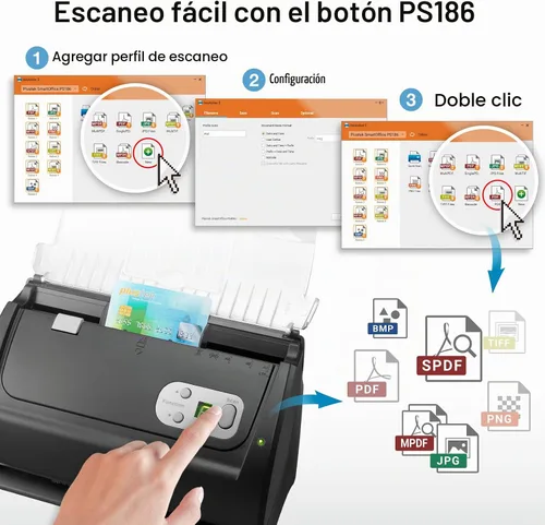 Vista 3 de Plustek Escáner de documentos de escritorio PS186, con alimentador automático de documentos de 50 páginas (ADF). para Windows 7/8/10/11