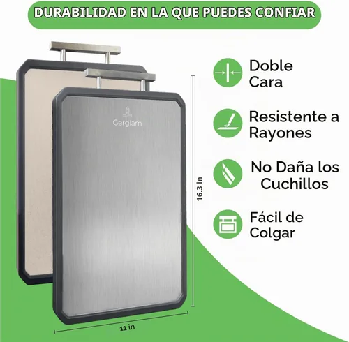 Vista 2 de Tabla de cortar de acero inoxidable, paja de trigo de doble cara y tabla de cortar de acero con guantes resistentes a cortes, tabla de cortar