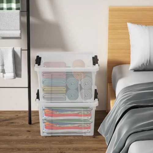 Vista 5 de Caja de almacenamiento con pestillo de 22 cuartos de galón, contenedor apilable con tapa de pestillo, contenedor de almacenamiento de plástico