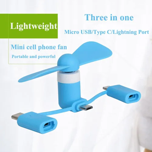 Vista 6 de A plus Mini ventilador de teléfono celular 3 en 1 compatible con iPhone/iPad/Android Smartphone/Tablet apto para micro USB/tipo C/puerto Lightning