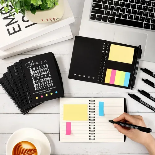 Vista 5 de Jetec 20 piezas/10 juegos de regalo para profesores, cuaderno motivacional en espiral con notas adhesivas, bolígrafo a granel, diarios inspiradores