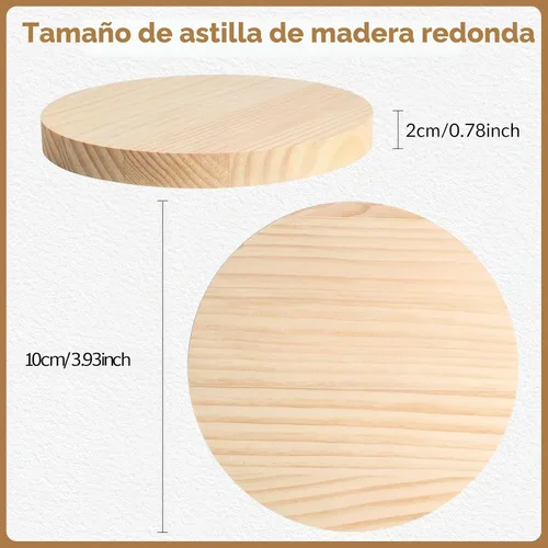 Vista 2 de Paquete de 4 placas redondas de madera de 4 pulgadas, placa circular de madera sin terminar de 3/4 pulgadas de grosor, base de madera de pino