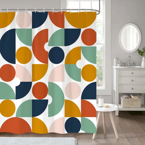 Vista 17 de zokyer - Cortina de ducha para niños, divertida y abstracta, de tamaño pequeño, con lunares, geométrica, de color, única, estrecha, para baño