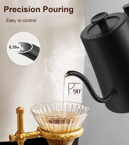 Vista 9 de Hervidor eléctrico de cuello de cisne con control de temperatura de precisión de ± 1 ℉ para café y té de goteo, hervido rápido, acero inoxidable