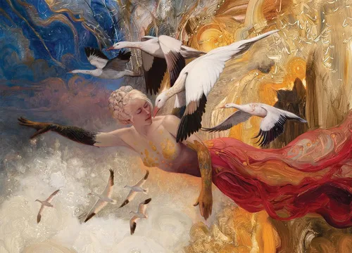 Vista 5 de Art & Fable Puzzle Company Julie Bell - Rompecabezas para adultos de 750 piezas de arte fino de Migración trascendente