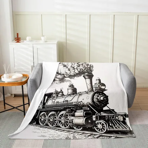 Vista 16 de Erosebridal Manta de tren vintage de 40 x 50 pulgadas, manta de franela con locomotora de tren campestre para niños, adolescentes y adultos, manta