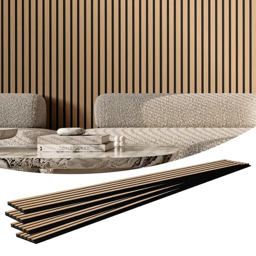 Vista 13 de VEVOR Panel Acústico de Listones de Madera, 7.9 x 94.5 pulgadas, Pared de Acento MDF de 4 Piezas, Tablero de Madera Falsa para Decoración