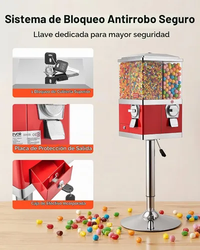 Vista 6 de VEVOR Máquina expendedora de dulces, máquina expendedora de dulces de cuatro compartimentos con soporte, máquinas expendedoras de chicles